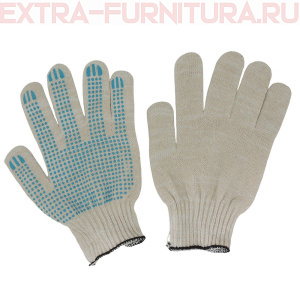 Перчатки ХБ 5-ти нитка с ПВХ, точка,10кл, цв.белый