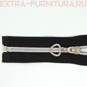 Молния спираль декор Т5 65см цв.черный/серебро (сердце)