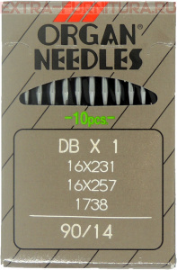 Иглы Organ для прямострочных машин с тонкой колбой (DB*1/90) ПШМ № 90/14, уп.10шт.