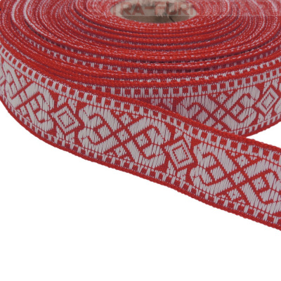 Лента жаккардовая отделочная шир. 24 мм арт. 9395 цв. красный/белый (рул.25м)